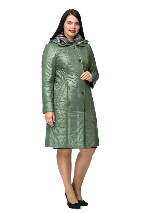 Женское пальто из текстиля с капюшоном, отделка искусственный мех 8011863