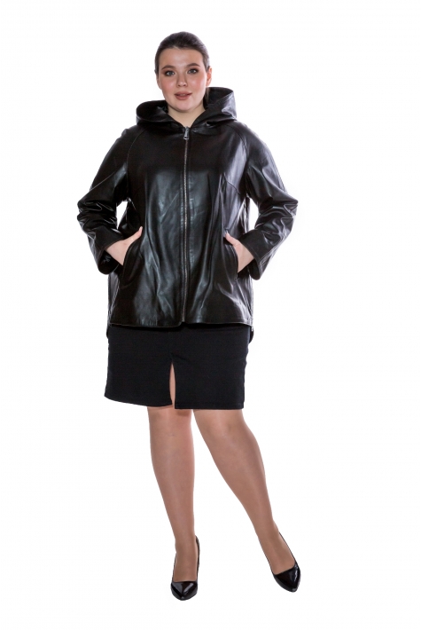 Женская кожаная куртка из натуральной кожи с капюшоном 8014876